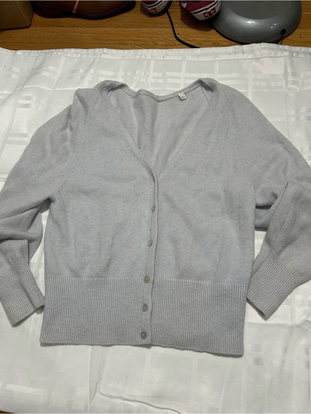 Wool and Cashmere Vince Light Gray V-Neck Button Front Cardigan